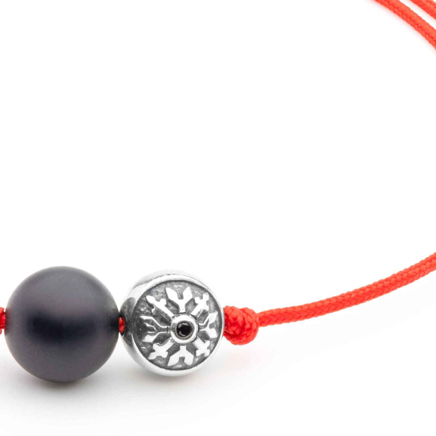 Dulgero Orb Bracelet: Handcrafted Black Matte Onyx Gemstone and Silver Logo Bead