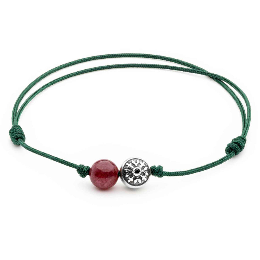 Dulgero Orb Bracelet: Handcrafted Ruby Gemstone and Silver Logo Bead