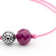 Dulgero Orb Bracelet: Handcrafted Faceted Ruby Gemstone and  Silver Logo Bead