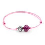 Dulgero Orb Bracelet: Handcrafted Faceted Ruby Gemstone and  Silver Logo Bead