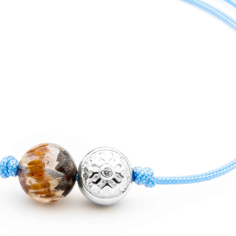 Dulgero Orb Bracelet: Handcrafted Cacoxenite Quartz Gemstone and Silver Logo Bead