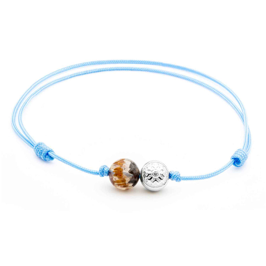 Dulgero Orb Bracelet: Handcrafted Cacoxenite Quartz Gemstone and Silver Logo Bead