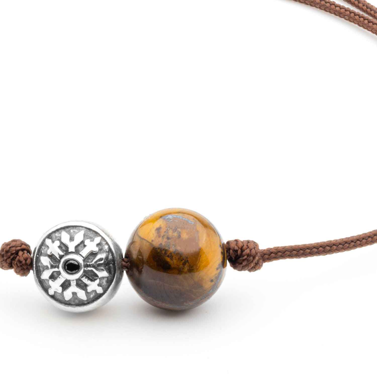 Dulgero Orb Bracelet: Handcrafted Tiger’s Eye Gemstone and Silver Logo Bead