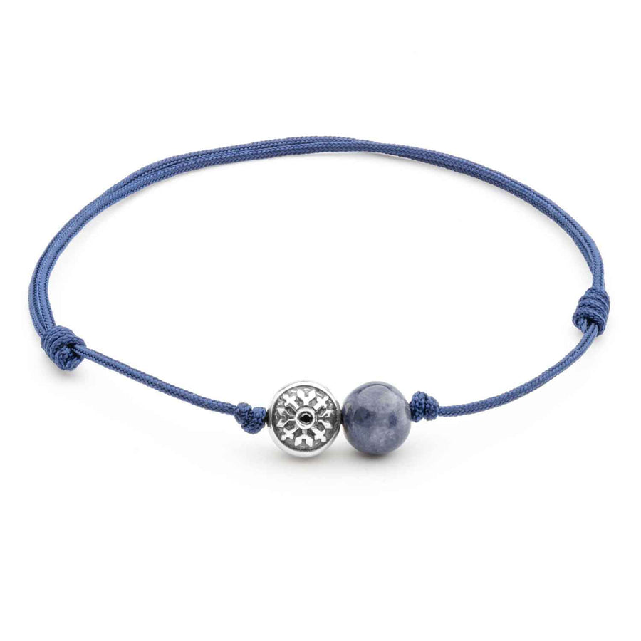 Dulgero Orb Bracelet: Handcrafted Dark Blue Sapphire Gemstone and Silver Logo Bead