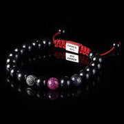 Handmade Beaded Bracelet with Black Tourmaline and Faceted Ruby and featuring Silver Elements