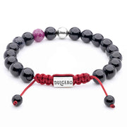 Handmade Beaded Bracelet with Black Tourmaline and Faceted Ruby and featuring Silver Elements