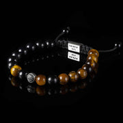 Handmade Beaded Bracelet with Black Tourmaline and Tiger Eye, Featuring Silver Elements