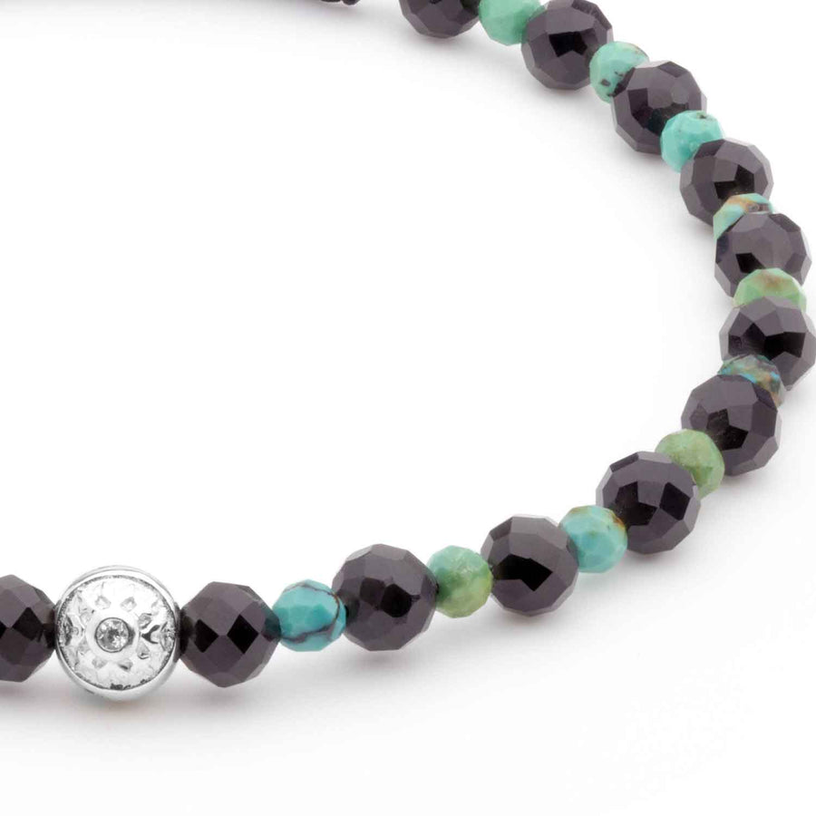 Faceted Onyx and Turquoise Bracelet with Silver Element