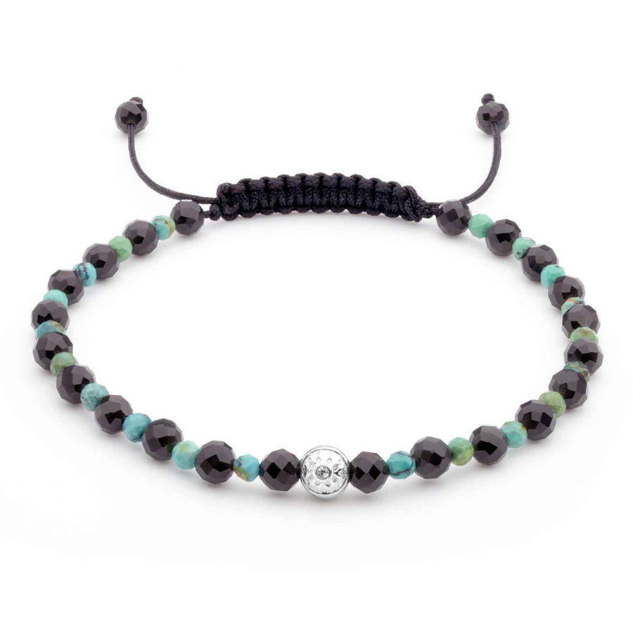 Faceted Onyx and Turquoise Bracelet with Silver Element