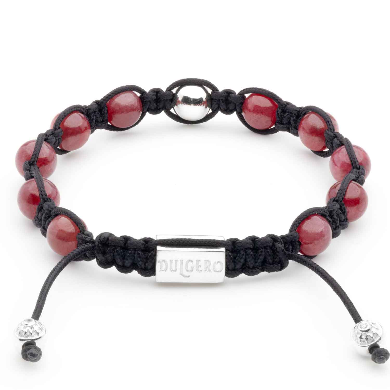 Premium Handmade Bracelet with Ruby Beads and Four Silver Elements