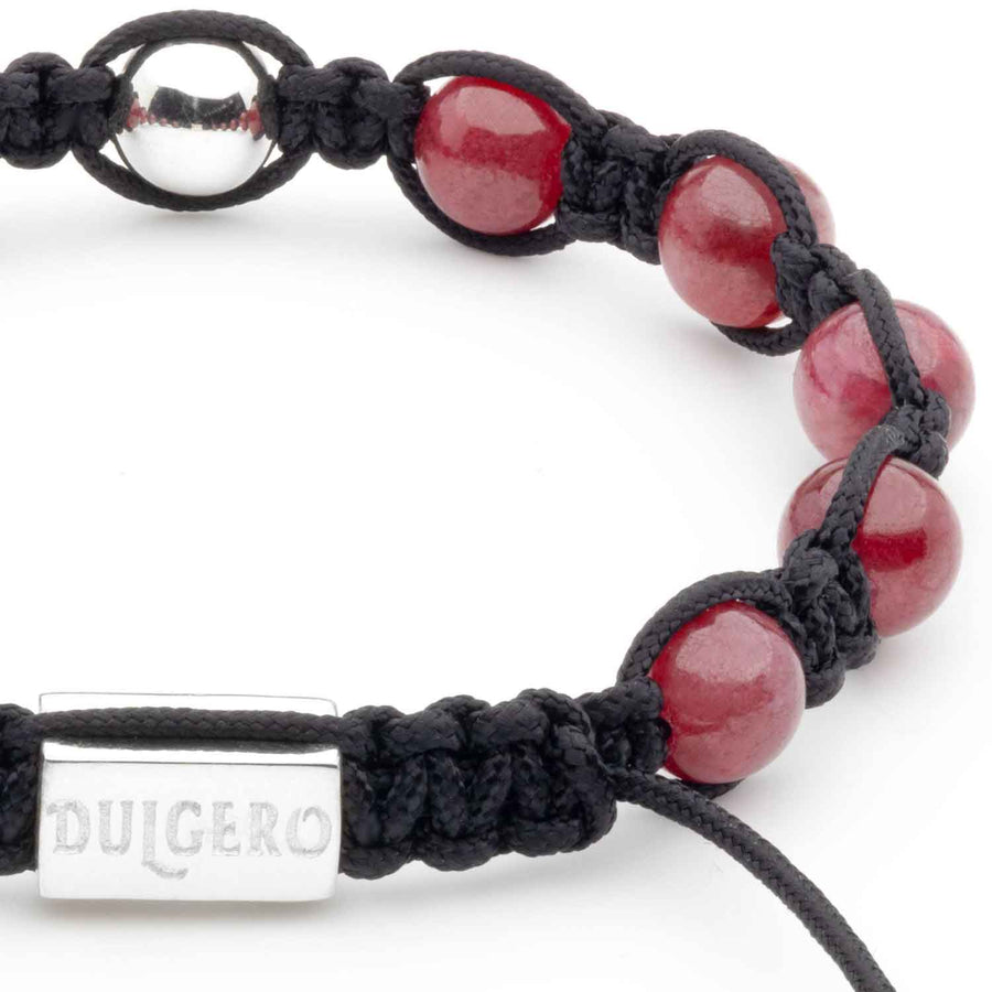 Premium Handmade Bracelet with Ruby Beads and Four Silver Elements