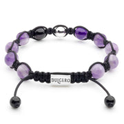 Handmade Shamballa Bracelet with Amethyst, Black Tourmaline, Dual Silver Elements