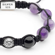 Handmade Shamballa Bracelet with Amethyst, Black Tourmaline, Dual Silver Elements