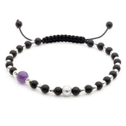 Premium Beaded Bracelet with Silver Elements, Black Onyx, and Amethyst