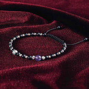 Premium Beaded Bracelet with Silver Elements, Black Onyx, and Amethyst