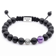 Handmade Beaded Bracelet with Black Onyx and Amethyst, featuring Silver Elements