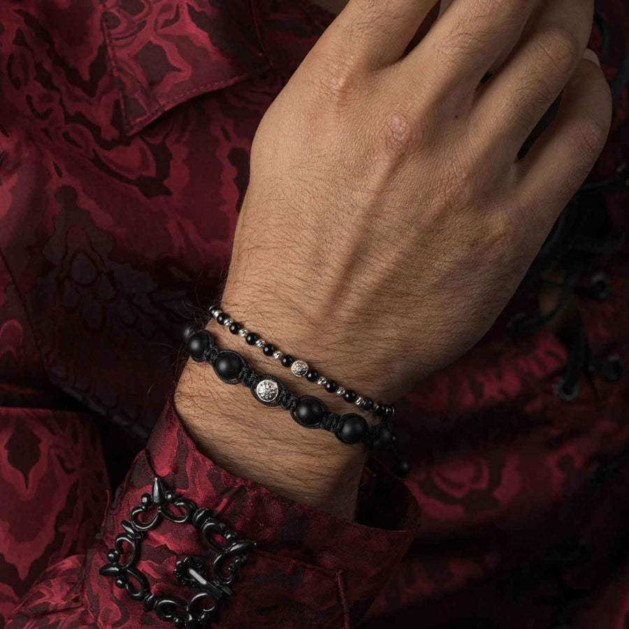 Handmade Black Onyx Bracelet with Dual Silver Elements