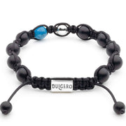 Handcrafted Bracelet with Onyx, Blue Apatite and Dual Silver Elements