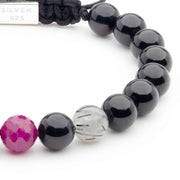 Handmade Beaded Bracelet with Ruby, Black Rutilated Quartz, Black Tourmaline  and Silver Closure