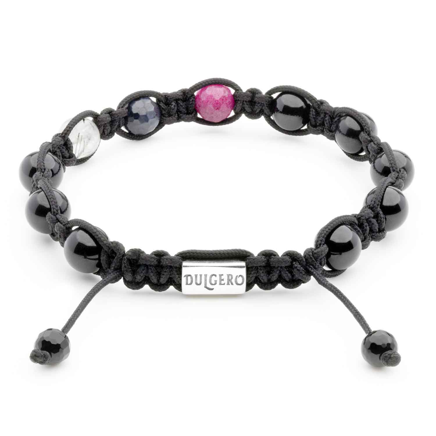 Handmade Bracelet with Black Tourmaline, Ruby, Sapphire, Rutilated Quartz, and Silver Closure