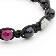 Handmade Bracelet with Black Tourmaline, Ruby, Sapphire, Rutilated Quartz, and Silver Closure