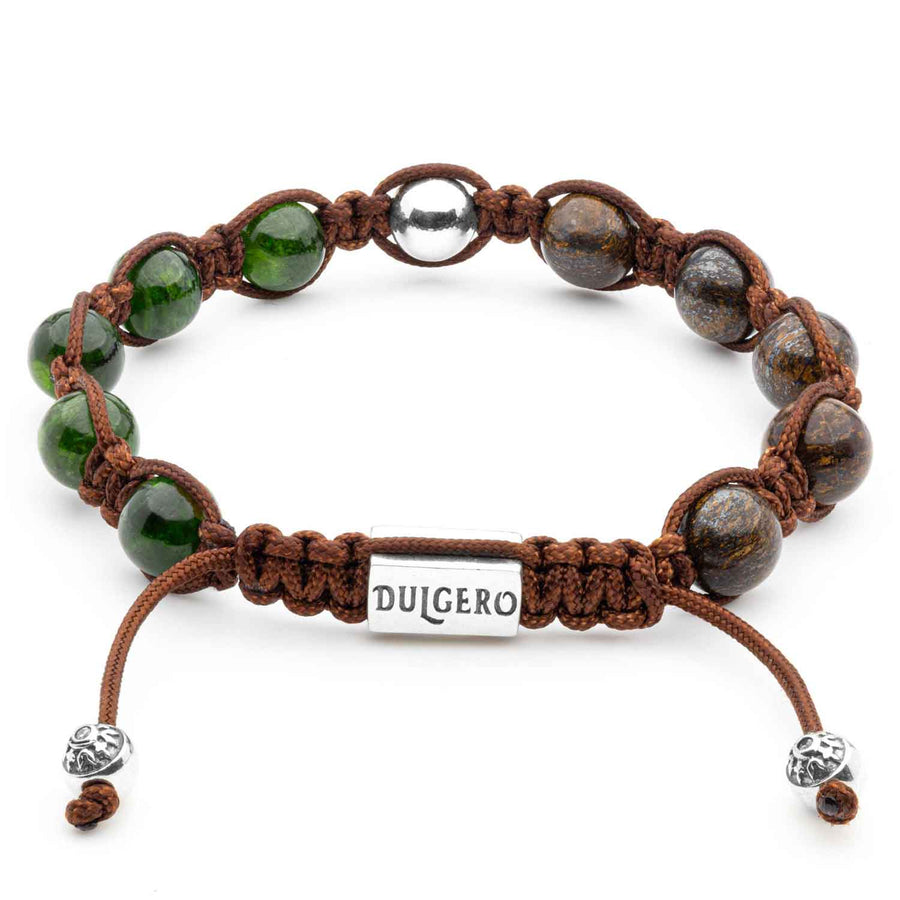 Exquisite Braided Bracelet with Bronzite, Diopside and Four Silver Elements