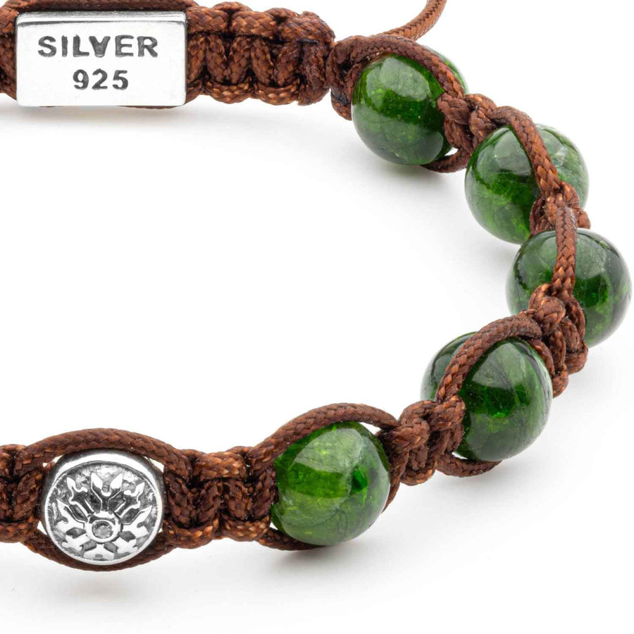 Exquisite Braided Bracelet with Bronzite, Diopside and Four Silver Elements