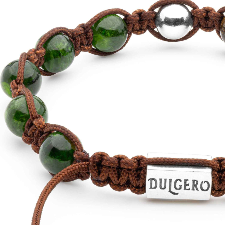 Exquisite Braided Bracelet with Bronzite, Diopside and Four Silver Elements