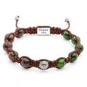 Exquisite Braided Bracelet with Bronzite, Diopside and Four Silver Elements