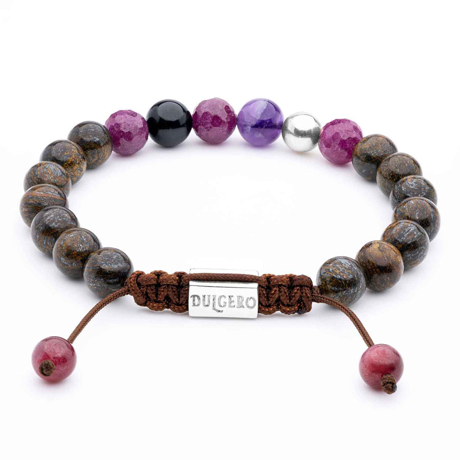 Handmade Beaded Bracelet with Bronzite, Faceted Ruby, and Silver Elements