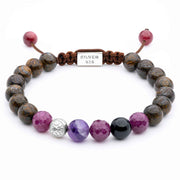 Handmade Beaded Bracelet with Bronzite, Faceted Ruby, and Silver Elements