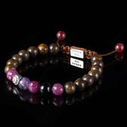 Handmade Beaded Bracelet with Bronzite, Faceted Ruby, and Silver Elements