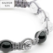 Handmade Bracelet with Cracked Crystal, Black Tourmaline and Dual Silver Elements