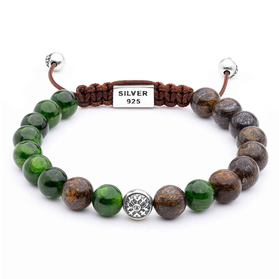 Handmade Beaded Bracelet with Bronzite, Diopside, and Silver Elements