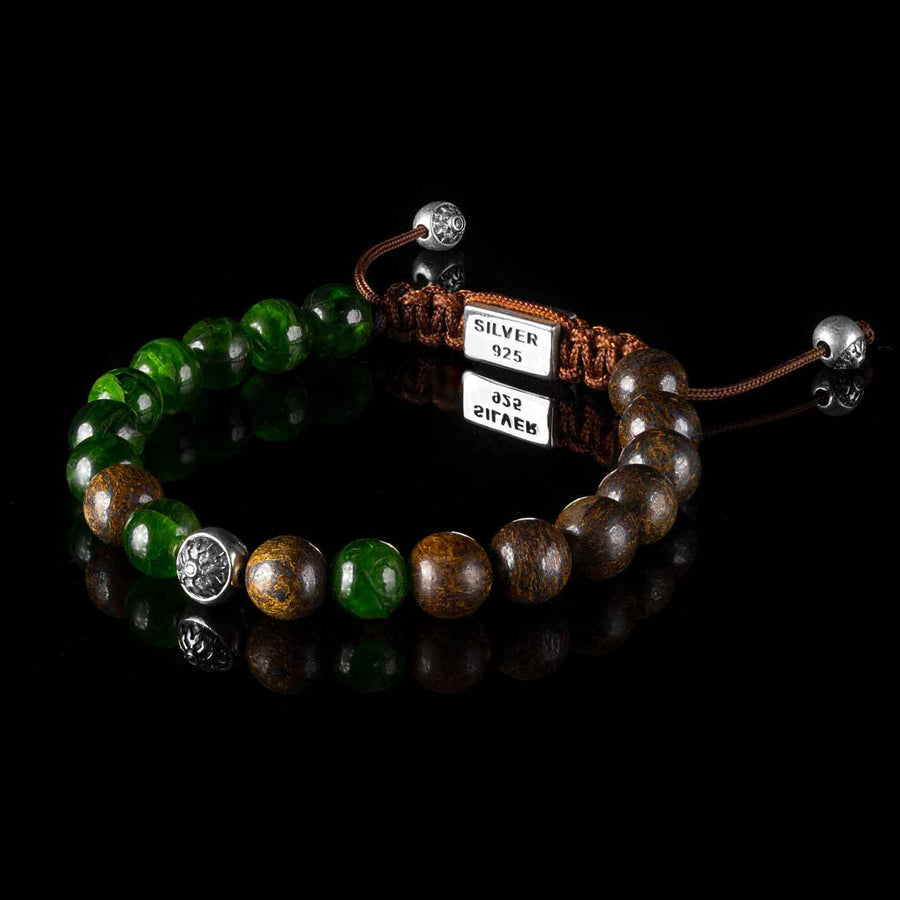 Handmade Beaded Bracelet with Bronzite, Diopside, and Silver Elements