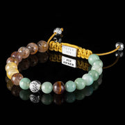 Handmade Beaded Bracelet with Emerald, Cacoxenite Quartz, Golden Rutilated Quartz, and Silver Elements