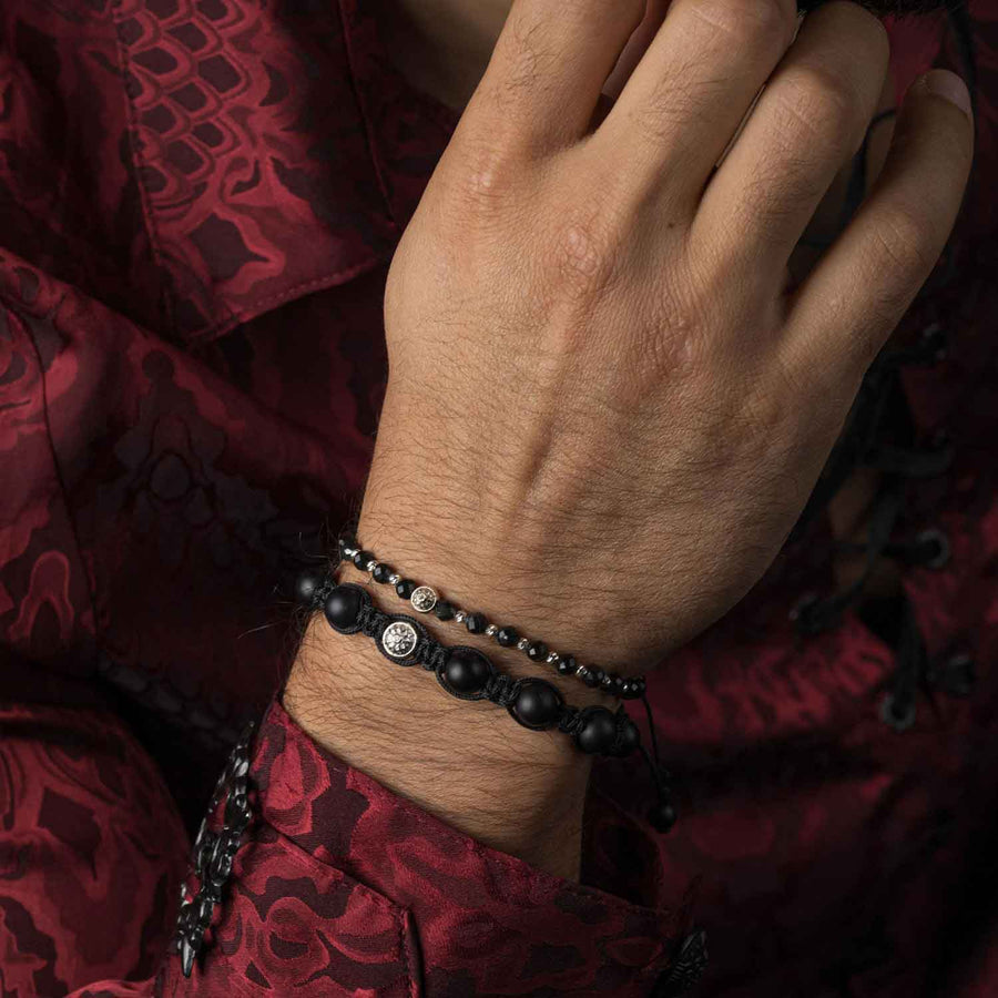 Elegant Faceted Onyx Bracelet with Silver Elements