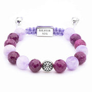 Handmade Beaded Bracelet with Faceted Ruby, Amethyst, and Silver Elements