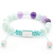 Handmade Beaded Bracelet with Green Angelite, Amethyst, Cracked Crystal, and Silver Closure