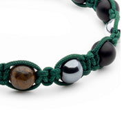 Handmade Bracelet with Onyx, Bronzite, Hematite, and Silver Closure