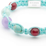 Handmade Bracelet with Ruby, Emerald, Turquoise, Emerald, Amethyst, Rutilated Quartz, and Silver Closure