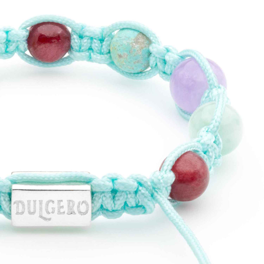 Handmade Bracelet with Ruby, Emerald, Turquoise, Emerald, Amethyst, Rutilated Quartz, and Silver Closure