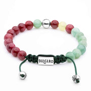 Handmade Beaded Bracelet with Ruby, Emerald, Golden Prehnite, and Silver Elements