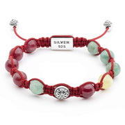 Handmade Braided Shamballa Bracelet with Ruby and Emerald and featuring Silver Elements