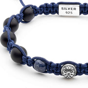 Premium Shamballa Braided Bracelet with Sapphire, Onyx and Dual Silver Elements