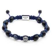 Premium Shamballa Braided Bracelet with Sapphire, Onyx and Dual Silver Elements