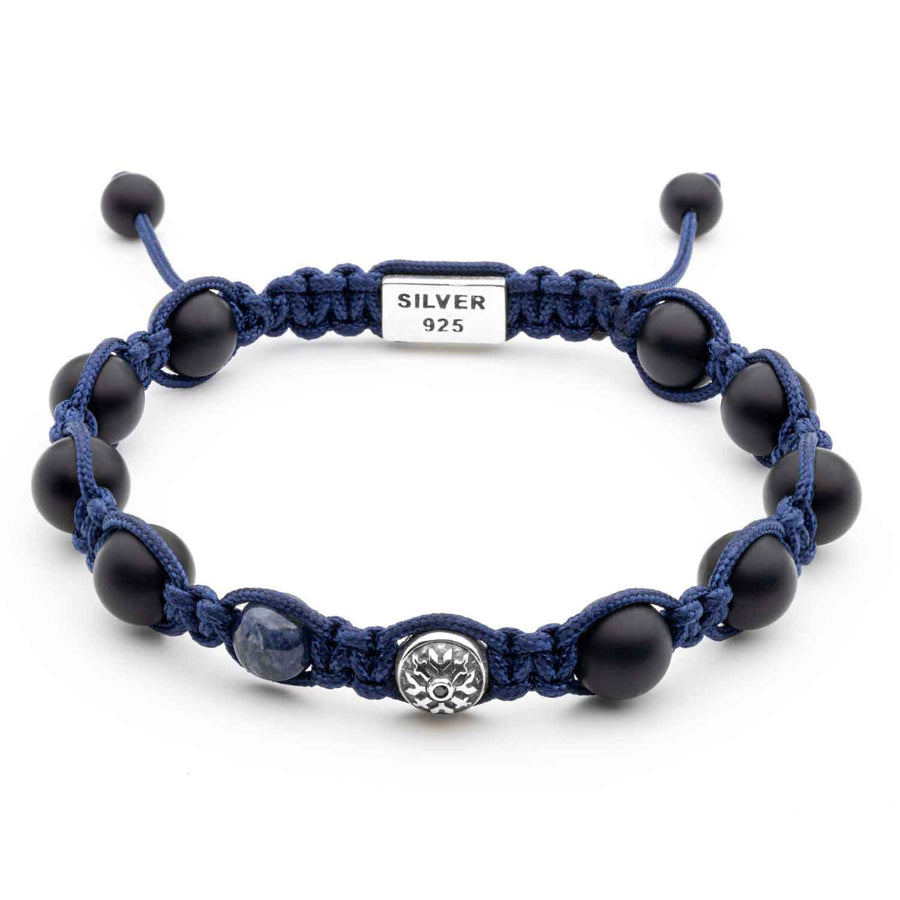 Premium Shamballa Braided Bracelet with Sapphire, Onyx and Dual Silver Elements