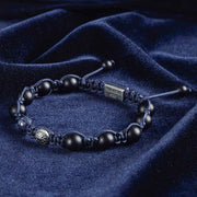 Premium Shamballa Braided Bracelet with Sapphire, Onyx and Dual Silver Elements