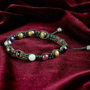 Premium Handcrafted Shamballa Bracelet with Sapphire, Ruby, Emerald, Four Silver Elements