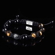 Sophisticated Braided Shamballa Bracelet with Tiger Eye, Black Tourmaline, and Dual Silver Elements